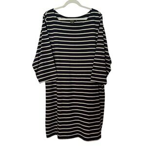 L.L.Bean Striped Boatneck 3/4 Sleeve Dress Navy XL Petite Nautical Boating